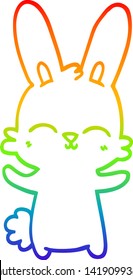 rainbow gradient line drawing of a cute cartoon rabbit