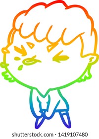 rainbow gradient line drawing of a cute cartoon rude girl