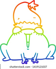 rainbow gradient line drawing of a cute cartoon christmas frog