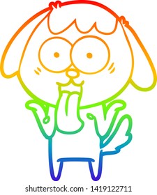 dibujo de una linea de gradiente de arco iris de un lindo perro de dibujos animados