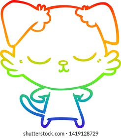 rainbow gradient line drawing of a cute cartoon dog
