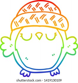 rainbow gradient line drawing of a cute cartoon owl in hat