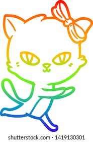 rainbow gradient line drawing of a cute cartoon cat running