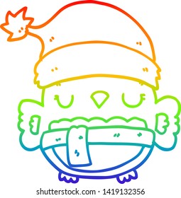 rainbow gradient line drawing of a cute christmas owl