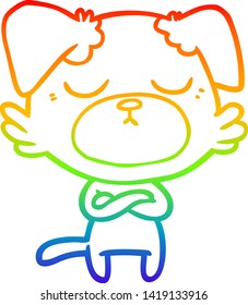 rainbow gradient line drawing of a cute cartoon dog