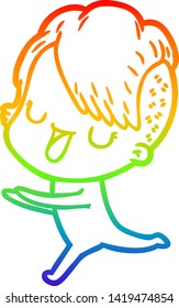 Regenbogen-Farbverlauf-Linie Zeichnung einer süßen Cartoon-Mädchen mit Hairschnitt