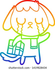 dibujo de una linea de gradiente arco iris de un lindo perro caricaturista llorando