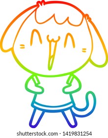 rainbow gradient line drawing of a cute cartoon dog