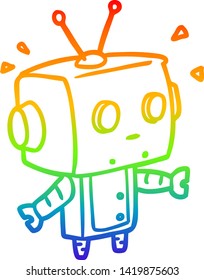 rainbow gradient line drawing of a cute surprised robot