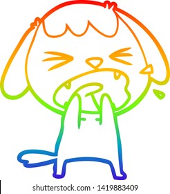 rainbow gradient line drawing of a cute cartoon dog barking