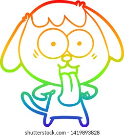 dibujo de una linea de gradiente de arco iris de un lindo perro de dibujos animados