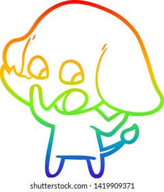 dibujo de una linea de gradiente arco iris de un tierno elefante de dibujos animados
