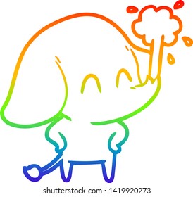 rainbow gradient line drawing of a cute cartoon elephant spouting water