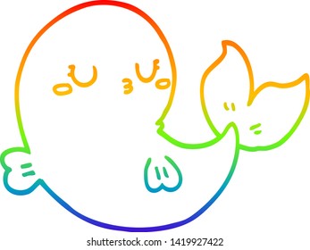 Regenbogen-Farbverlauf-Zeichnung eines süßen Cartoon Wal