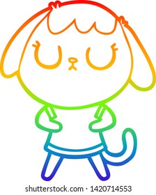 rainbow gradient line drawing of a cute cartoon dog