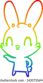 dibujo de una linea de gradiente de arco iris de un bonito conejo de dibujos animados