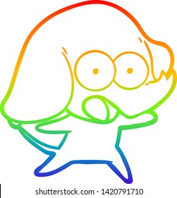 rainbow gradient line drawing of a cute cartoon elephant