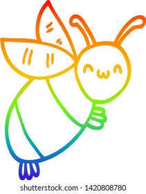 rainbow gradient line drawing of a cute cartoon bee