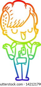 Regenbogen-Farbverlauf-Linie Zeichnung einer süßen Cartoon-Mädchen mit Hairschnitt