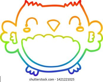 rainbow gradient line drawing of a cute cartoon owl