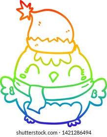 rainbow gradient line drawing of a cute christmas owl