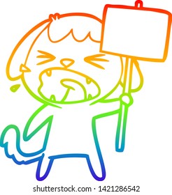 rainbow gradient line drawing of a cute cartoon dog barking