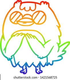 rainbow gradient line drawing of a cute wise old owl