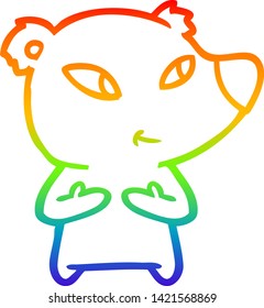 dibujo de una línea de gradiente de arco iris de un lindo oso de dibujos animados