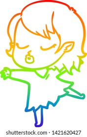 rainbow gradient line drawing of a cute cartoon vampire girl