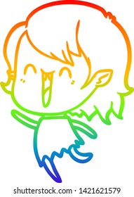 rainbow gradient line drawing of a cute cartoon happy vampire girl