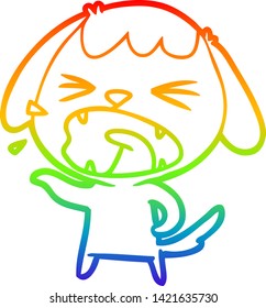dibujo de una línea de gradiente de arco iris de un perro de dibujos animados lindo ladrando