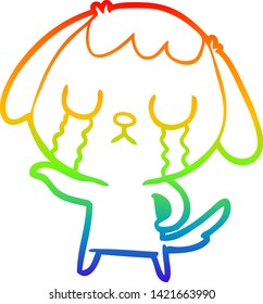 dibujo de una linea de gradiente arco iris de un lindo perro caricaturista llorando