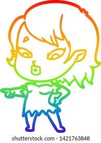 rainbow gradient line drawing of a cute cartoon vampire girl