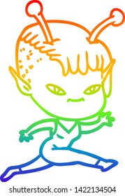 rainbow gradient line drawing of a cute cartoon alien girl