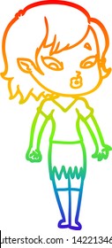 rainbow gradient line drawing of a cute cartoon vampire girl