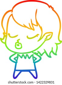 Regenbogen-Farbverlauf-Linie Zeichnung einer süßen Cartoon Vampire Mädchen
