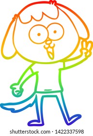 rainbow gradient line drawing of a cute cartoon dog