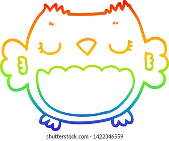 rainbow gradient line drawing of a cute cartoon owl