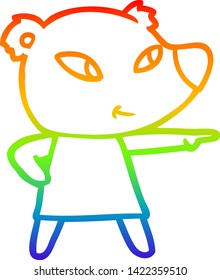 rainbow gradient line drawing of a cute cartoon bear in dress