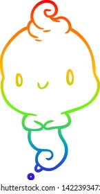 rainbow gradient line drawing of a cute cartoon ghost