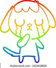 dibujo de una linea de gradiente arco iris de un lindo perro caricaturista llorando