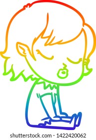 dibujo de una linea de gradiente de arco iris de una linda chica vampiro caricaturista