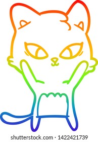 rainbow gradient line drawing of a cute cartoon cat