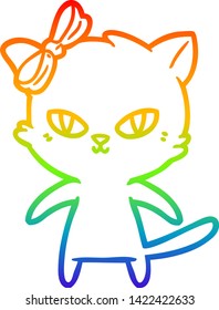 rainbow gradient line drawing of a cute cartoon cat