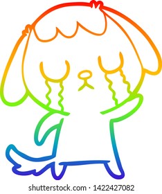Regenbogengradientenzeichnung eines süßen Cartoon-Hundes, der weint