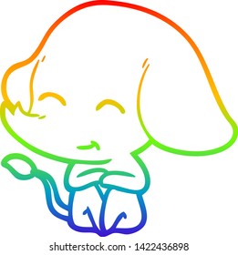 rainbow gradient line drawing of a cute cartoon elephant