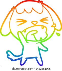 rainbow gradient line drawing of a cute cartoon dog barking