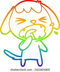 rainbow gradient line drawing of a cute cartoon dog barking