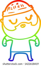 desenho de linha de gradiente arco-íris de um bonitinho homem de desenhos animados com barba