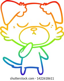 rainbow gradient line drawing of a cute cartoon dog